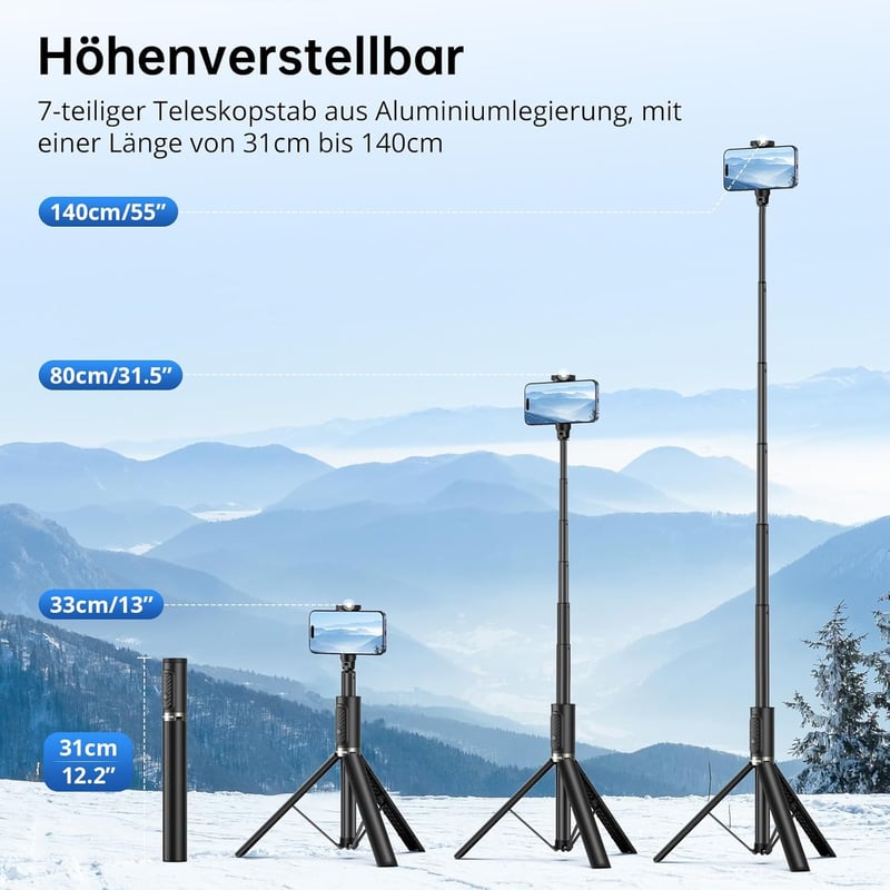 SYNCWIRE 140 cm Alumínium Szelfibot és Állvány Távirányítóval - 360° Forgatható Tripod iPhone 16/15/14/13 és Más Okostelefonokhoz - Fekete
