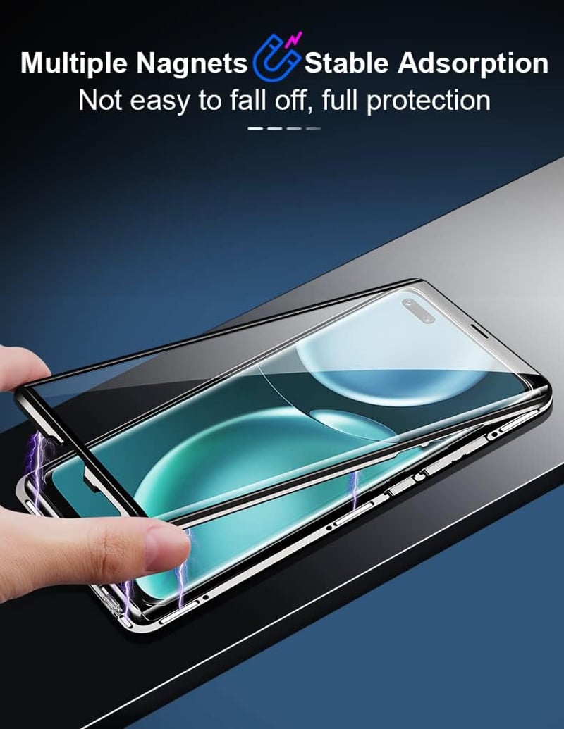 Honor Magic 5 Lite mágneses tok - 360°-os zöld alumínium keret üveg hátlappal