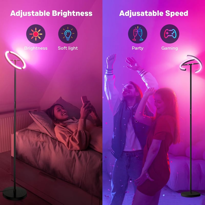 SIBRILLE RGB Állólámpa 20W - Távirányítós LED Padlólámpa 1300lm, 3000K-6000K, Érintésvezérelt, Színváltós Olvasólámpa Nappaliba, Hálószobába