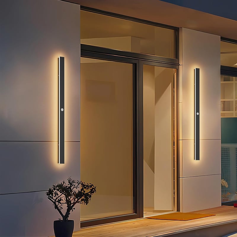 K-Bright 100 cm-es Kültéri LED Fali Lámpa Mozgásérzékelővel - IP65 Vízálló Fekete Modern Világítás Kerthez, Garázshoz, 3000K Meleg Fehér Fén