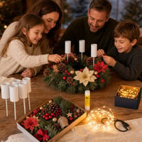 Adventi set za izradu vijenca: 111 kom ukrasa + 4 svijećnjaka + LED traka + 5 ljepila 1