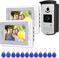 Uoweky RFID videós kaputelefon rendszer, 7" TFT kijelzővel, 1 kamera, 2 monitor + 10 db kék kulcstartó 1