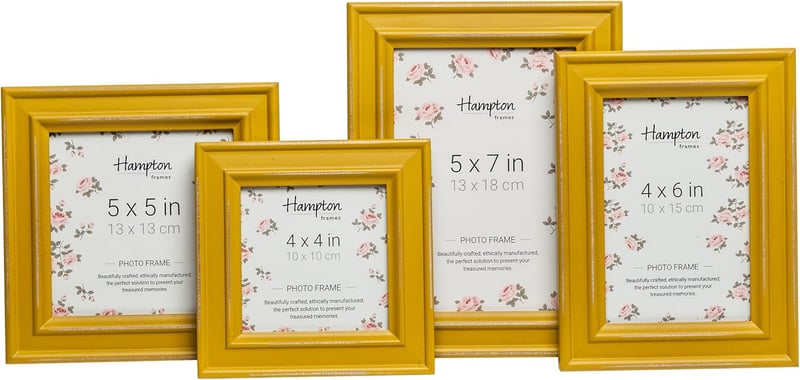 Hampton Frames Paloma 13x18 cm-es Sárga Vintage Képkeret - Koptatott Fa Hatású, Széles Peremű, Falra Szerelhető Shabby Chic Fotókeret