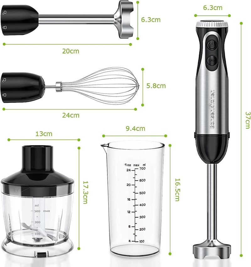 Bonsenkitchen 1000W-os Turbomixer Szett Aprítóval és Habverővel - Fekete