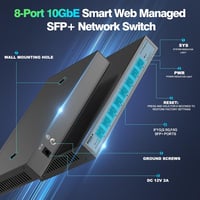 SODOLA 10G Menedzselhető Hálózati Switch 8 SFP+ Porttal - Fali, Ventilátor Nélküli, 160G Sávszélesség, VLAN/QoS/LACP Támogatás, NAS/Szerver  2