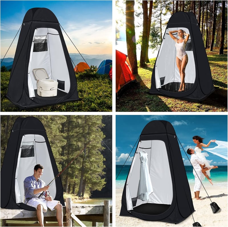 riggoo Hordozható Zuhanyzó és WC Sátor - Pop-Up Öltözősátor Kempingezéshez, Strandoláshoz - UV 50+ Védelem, Vízálló, Táskával, 120x120x195 c - Black