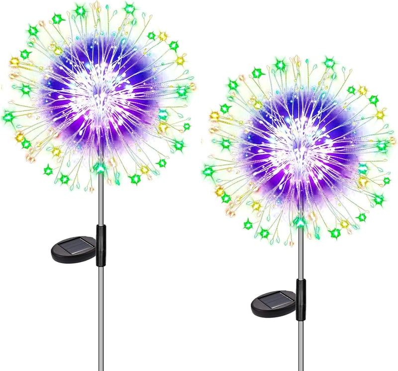 Dekofun Napelemes Kerti Lámpa Szett, 2 db Pitypang Alakú 120 LED Fényfüzér, 8 Világítási Mód, Vízálló, Téltűrő Kültéri Világítás Erkélyre, V