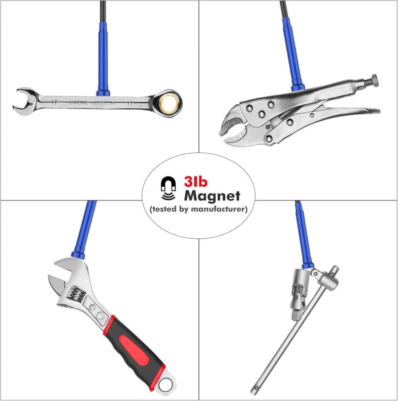 Housolution Clește Magnetic cu Patru Gheare - Cu Mâner Flexibil și Lumină LED, Instrument Flexibil de Extindere Lungă pentru Gunoi, Chiuvetă și Sifoane