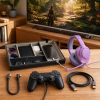 Játéksarok-rendrakó csomag: USB-C kábel + HDMI-kábel + gamepad + gamer fejhallgató + 6 rekeszes rendszerező 1