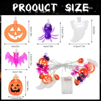 CHMMY Halloween LED Fényfüzér 20 LED-del - Tök, Szellem, Denevér Díszekkel - 2 Világítási Mód, Vízálló, Beltéri-Kültéri Dekoráció 2