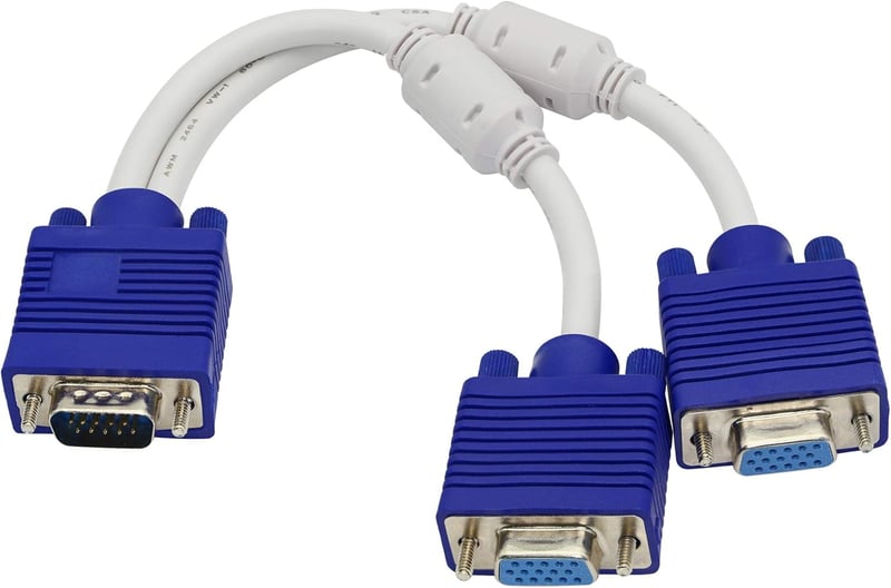 YIONESHOP VGA Y Elosztó Kábel - 1 Apa 2 Anya Csatlakozó, 15cm, Kék - Monitor Duplikáló Adapter Laptophoz, Plug & Play, Zavarszűrős