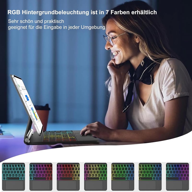 FOGARI iPad 10/11 Generációs Billentyűzet Tok 10.9/11 inch - QWERTZ Német Kiosztás, Érintőpaddal, Mágneses Állvánnyal, Fekete