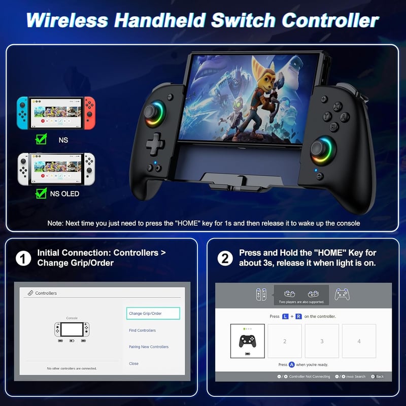 Coogamefly Vezeték Nélküli Kontroller Nintendo Switch/OLED-hez - Ergonomikus Markolatú Pro Controller Hall Joystickkel, Turbo Funkcióval és 