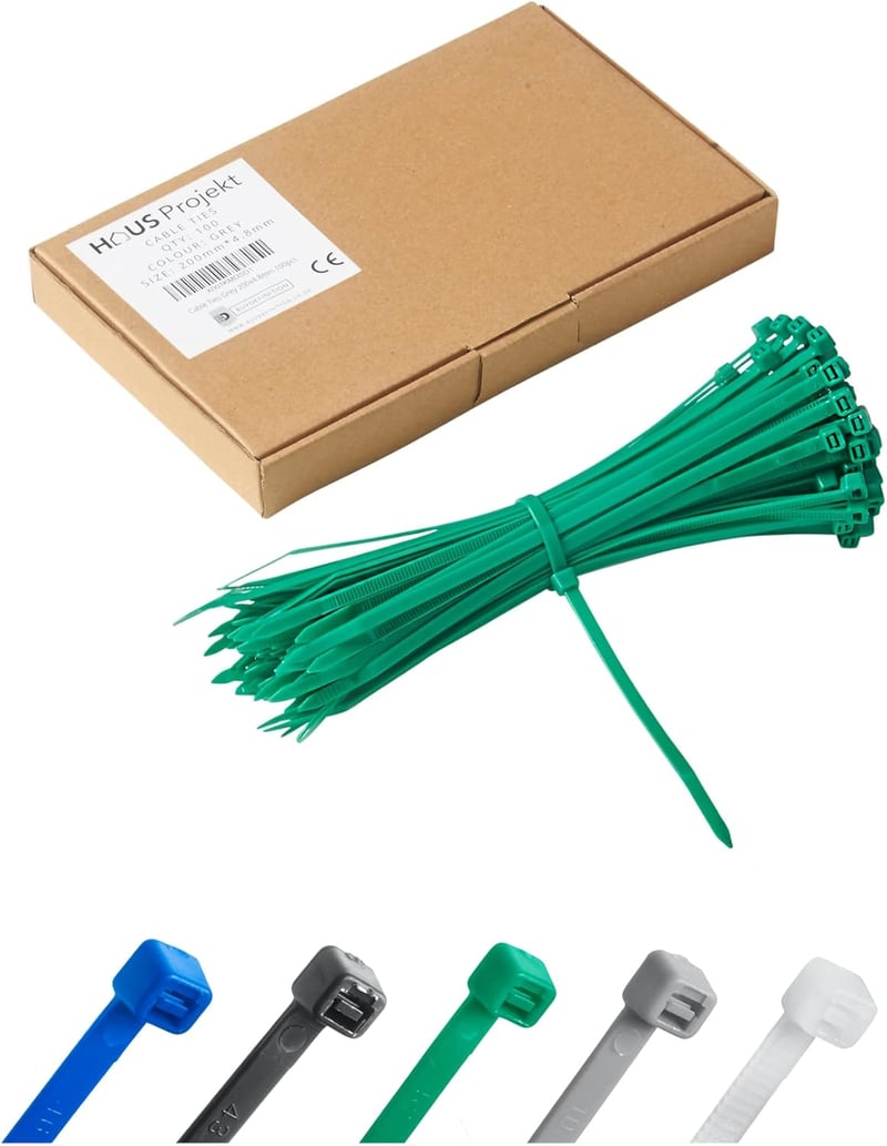 Buydefinition 100 db UV-álló zöld kábelkötegelő 200mm x 4.8mm - Kültéri-beltéri nylon kábelrendező kötöző pántok otthonra, irodába, kertbe