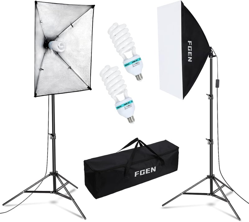 FGen Softbox Fotó Stúdió Szett 2x50x70cm - 135W 5500K Fotólámpa E27 Foglalattal, 2m Állítható Állvánnyal Portré és Termékfotózáshoz