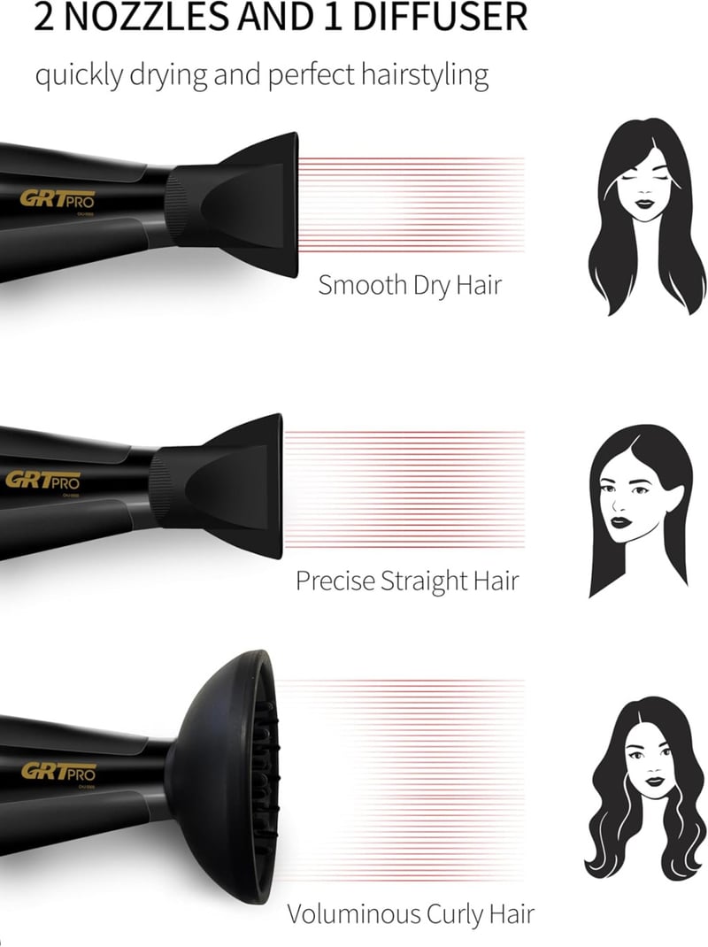 Professional Hair Dryer 2400W Ionos Hajszárító Diffúzorral - 40 Millió Negatív Ion, 3 Hőfokozat, 2 Sebesség, Gyors Szárítás, Fényes Haj, Fek