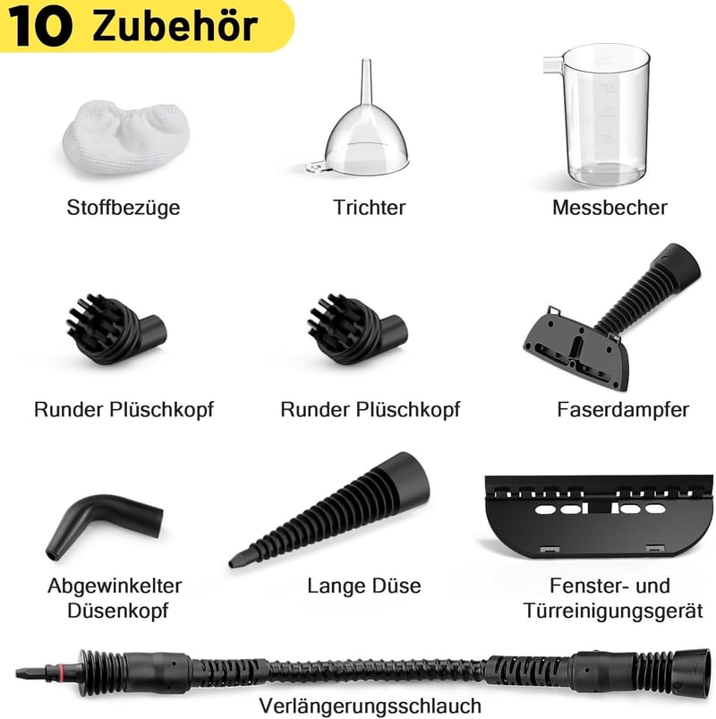 AKPIAN Kézi Gőztisztító 1050W - Hordozható Többfunkciós Gőzölő 10 Tartozékkal, Biztonsági Zárral, Zsír és Szennyeződés Eltávolításához, 350m