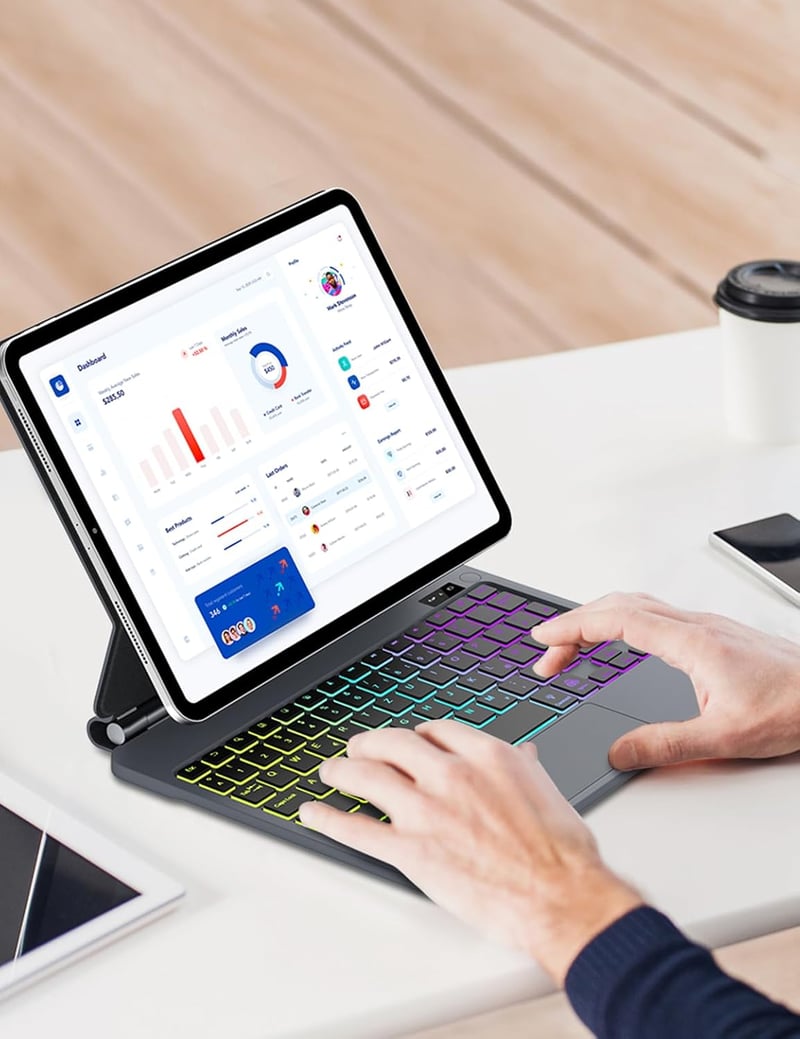 JADEMALL Magic Keyboard iPad Air 13 M2 2024 - Lebegő Állvány, Háttérvilágítás, Érintőpad és Gyorsbillentyűk, Bluetooth Billentyűzet Alumíniu