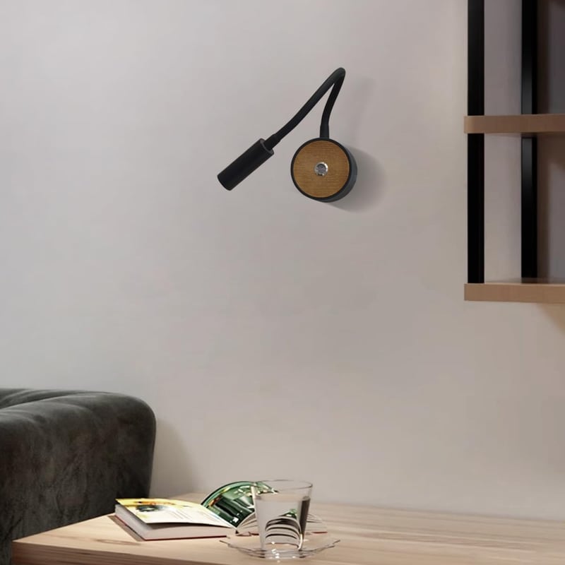 ouglres Fali Olvasólámpa 2 db - LED Fali Lámpa Kapcsolóval, 360° Hattyúnyakú, Fa és Fekete Ipari Dizájn, 3000K Meleg Fény Hálószobába, Fürdő