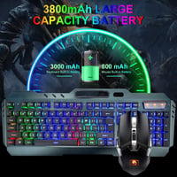 MAMBASNAKE Vezeték Nélküli Gamer Billentyűzet és Egér Szett, 2.4G, 3800mAh Akkumulátor, RGB LED Háttérvilágítás, 2400DPI, 7 Színű Egér 3