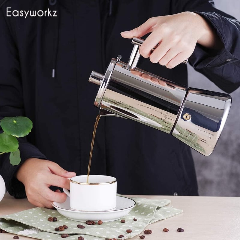 Easyworkz Diego Kotyogós Kávéfőző, Rozsdamentes Acél Olasz Moka Kanna, 6 Csészés 300ml Eszpresszó Főző Indukciós Főzőlaphoz