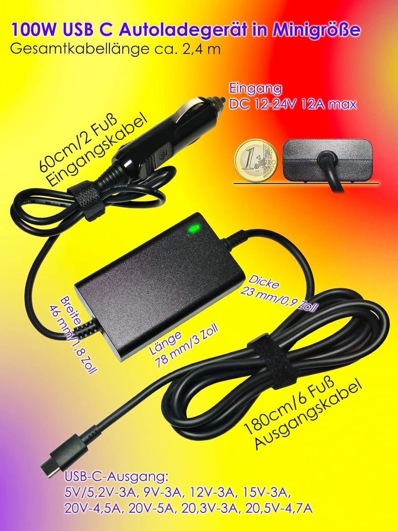 Asus 100W USB-C gyorstöltő autós adapter MacBook, laptop és okostelefon töltésére