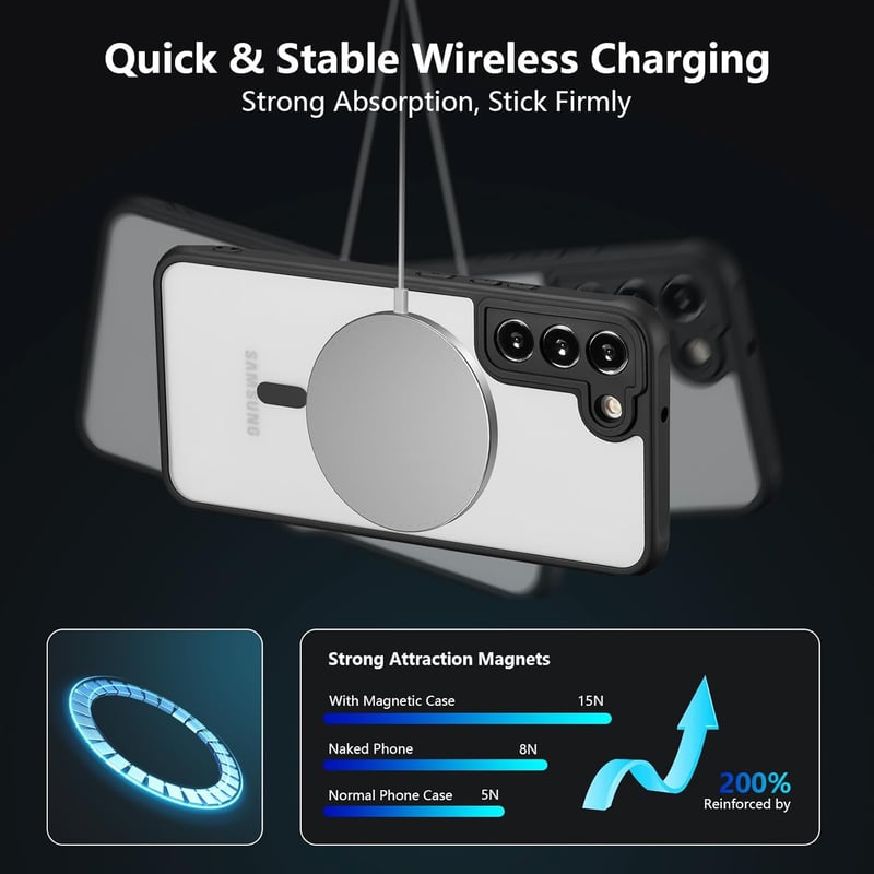 RALEAVO Samsung Galaxy S22 Plus 5G MagSafe-kompatibilis ütésálló matt tok - fekete