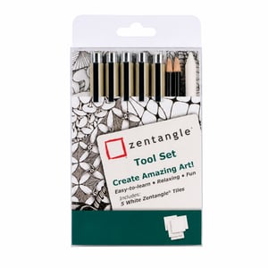 Set de desen Sakura Zentangle Tool Set 12, cu 5 coli albe Zentangle și pixuri Pigma Micron — fără pixul de 0,3 (stare: vezi imaginea 2)
