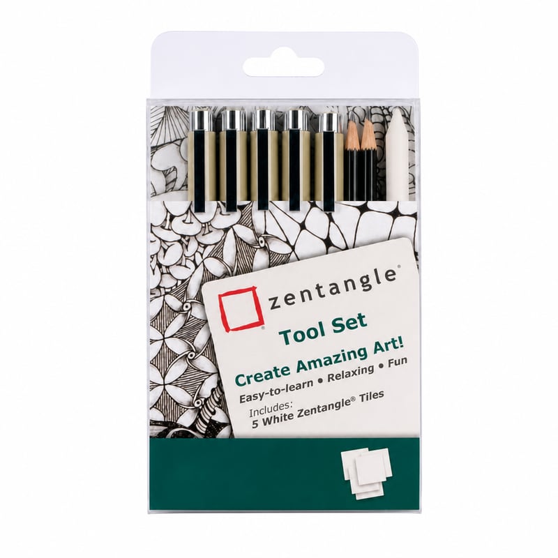 Set za crtanje Sakura Zentangle 12, s 5 bijelih Zentangle listova i Pigma Micron flomasterima — bez flomastera 0,3 (stanje: vidi 2. sliku)