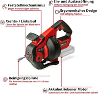 Einhell TE-DA 18/760 Li-Solo Akkus csőtisztító - 18V, 7,6m spirállal, 16-55mm átmérőhöz, Power X-Change rendszer (akku és töltő nélkül) 8