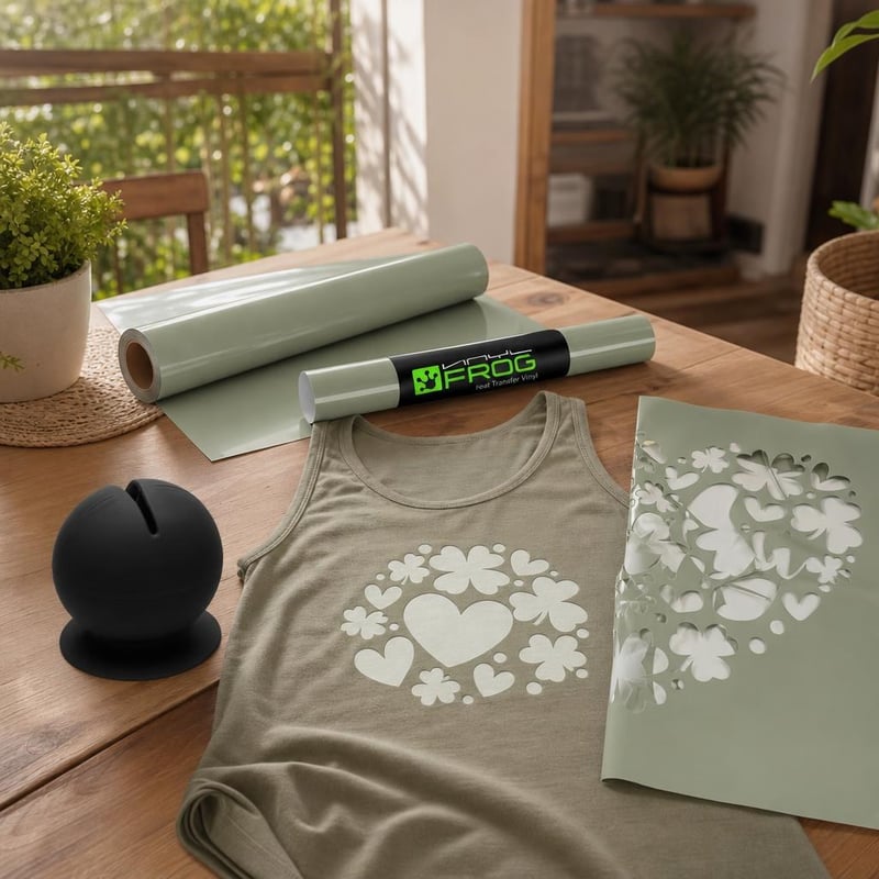 Set za izradu majica: khaki flex folija 30,5×155 cm + majica M + silikonski sakupljač ostataka