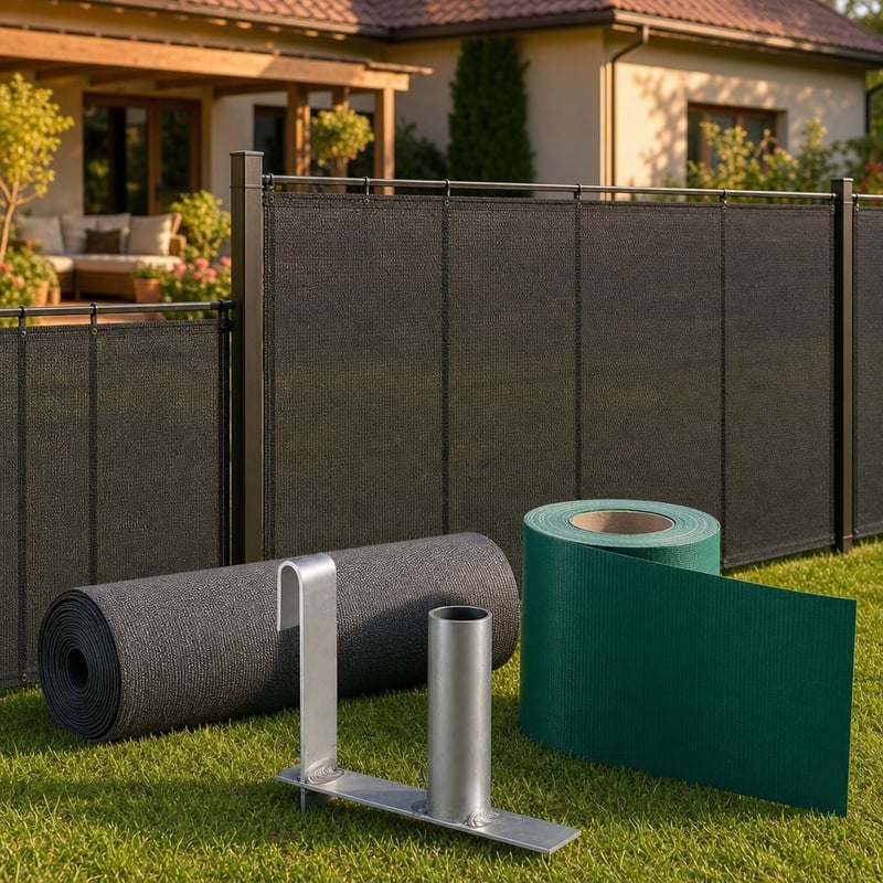 Set protecție intimitate grădină: dispozitiv montaj + folie antracit 1,5×20 m UV