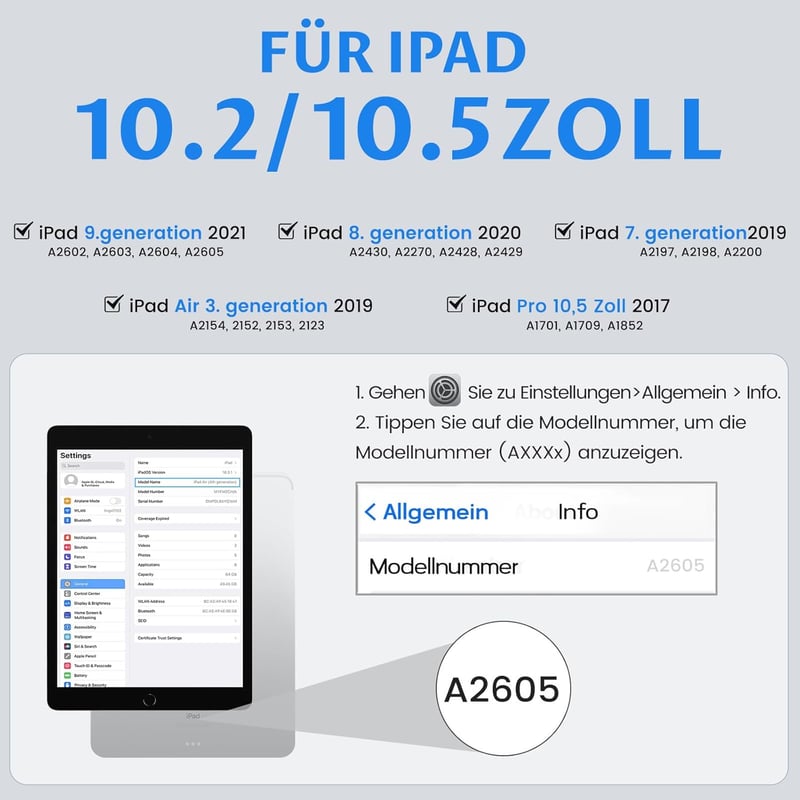 Tumeiguan Leesés-biztos Billentyűzetes Tok iPad 9/8/7 (10.2"), Air 3 és Pro 10.5" Készülékekhez - Forgatható, Levehető, Megnövelt Billentyűk