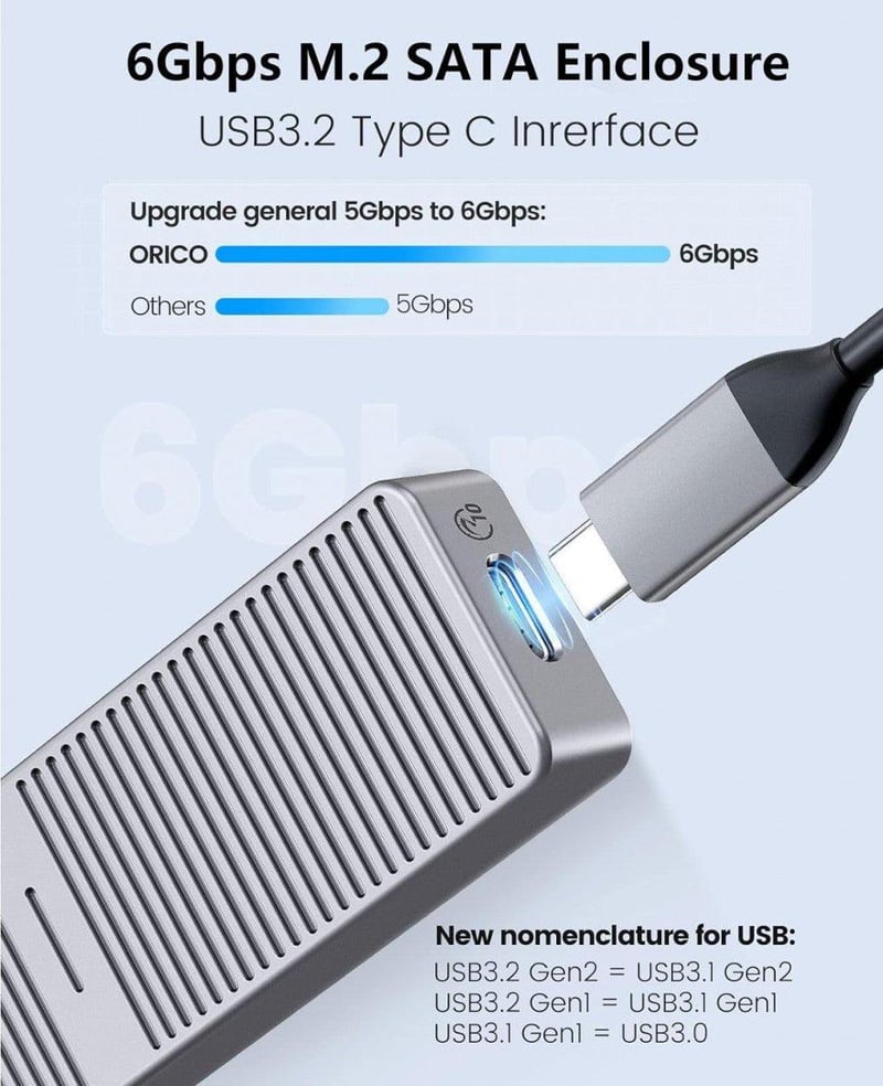 ORICO M.2 SATA SSD Ház USB-C Csatlakozóval, Alumínium, 6Gbps Sebesség