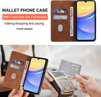 QHOHQ Samsung Galaxy A15 4G/5G Prémium Bőr Flip Tok RFID Védelemmel és Edzett Üveg Fóliával - Mágneses Összecsukható Védőtok Multifunkciós K 6
