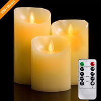YIWER LED gyertyák szett - 3 db valódi viasz, távirányítós, időzíthető, elefántcsont 2