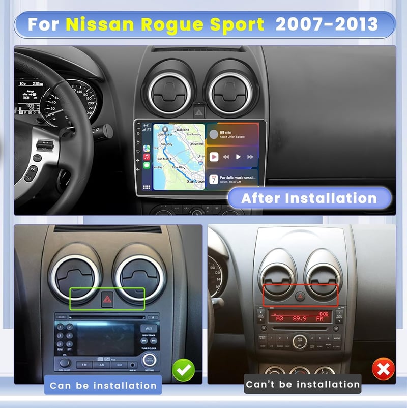 Hikity 9" Android 15 Autórádió Nissan Qashqai J10 (2006-2013) - 8 Magos 4+64GB, Vezeték Nélküli CarPlay, GPS, Bluetooth 5.0, WiFi, DSP, Tola