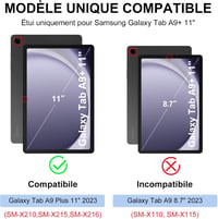 FARYODI Billentyűzetes Tok Samsung Galaxy Tab A9+ 11" 2023 Tablethez - Francia AZERTY Kiosztás, Stifttartóval, Fekete Védőtok (SM-X210/X216/ 2
