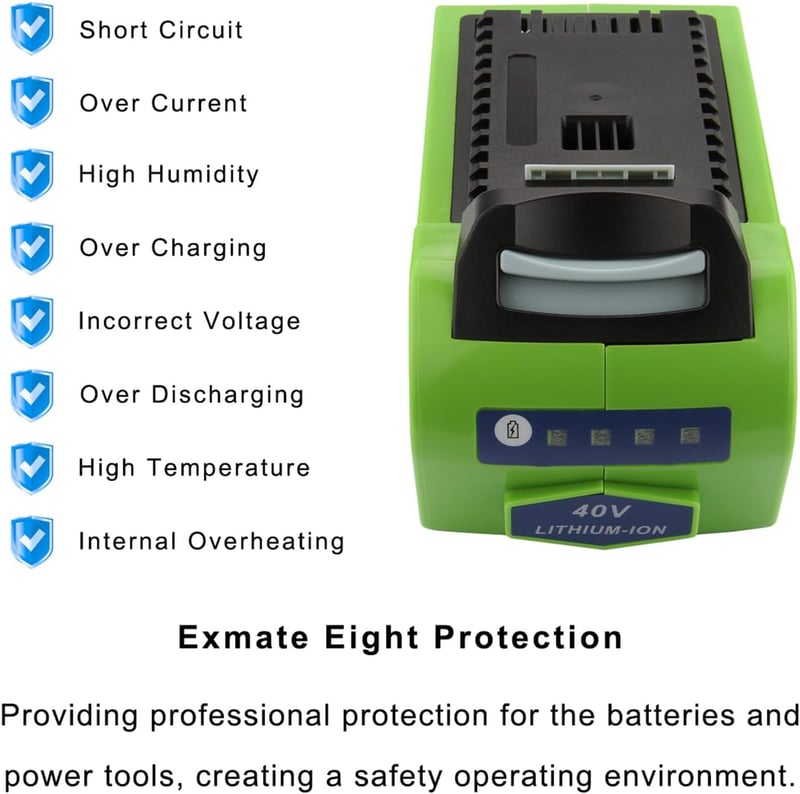 Exmate Li-Ion 40V 5.0Ah Akkumulátor GreenWorks G-MAX Szerszámokhoz - Kompatibilis 29472 29282 2601102 24252 29462 29302 29662 Modellekkel