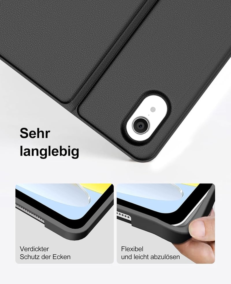 SENGBIRCH Bluetooth Billentyűzetes Tok iPad 10/11 Generációhoz - Levehető QWERTZ Német Billentyűzet, Tolltartóval, Fekete