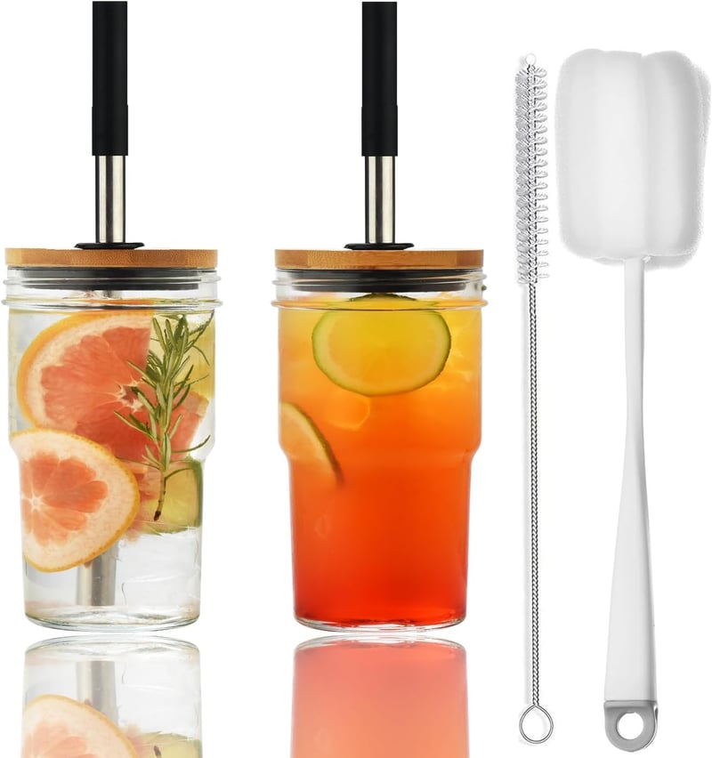 Vitever Bubble Tea pohár szett 475ml - Fehér üveg fedéllel, szívószállal