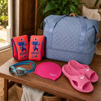 Set complet înot copii: aripioare + ochelari + cască + sandale + geantă 1