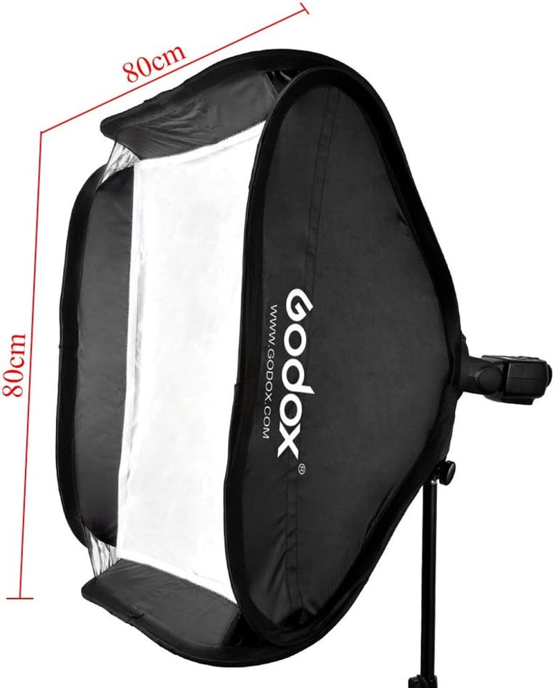 Godox 80x80 cm Összecsukható Univerzális Softbox S-típusú Speedlite Tartóval - Bowens Rögzítésű Vakuhoz, Állítható Irányú Fényformáló Stúdió