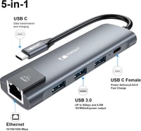 VEMONT 5-in-1 USB-C Hub Ethernet 1000Mbps, 3x USB 3.0, 100W Power Delivery 2