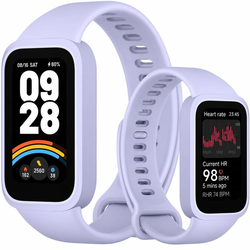 Inteligentný náramok Xiaomi Smart Band 9 Active vo fialovej farbe, Bluetooth 5.3 — netestované (bez nabíjacieho kábla) (stav: viď 2. obrázok)