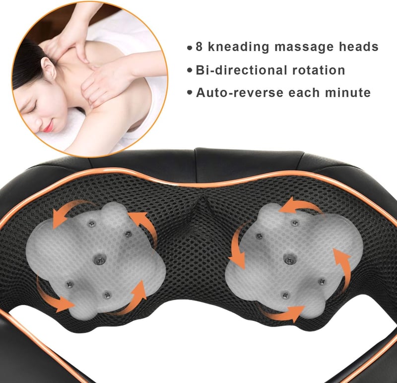 TRIDUCNA Nyak- és Vállmasszírozó Párna - Shiatsu Masszázs Hőfunkcióval, 3D Forgó Fejekkel, 3 Sebességgel - Otthoni, Irodai és Autós Használa