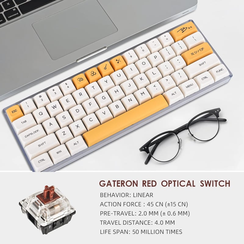 SOLIDEE 60% kompakt mechanikus gamer billentyűzet, RGB, hot-swap, piros kapcsolók, méz-tej szín