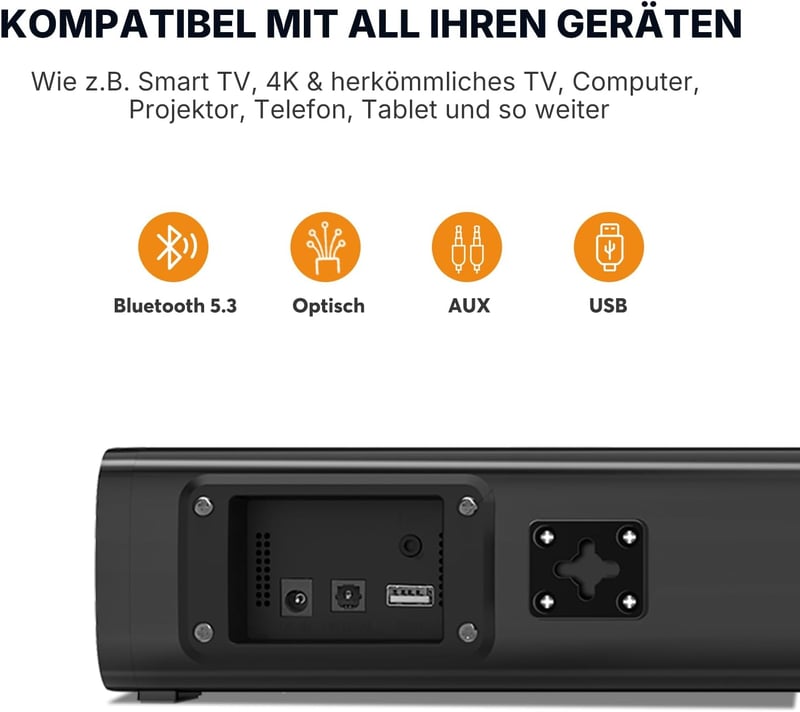 Wohome 16" 2.1 Bluetooth Soundbar TV Hangszóró - 3 EQ Mód, 6 Fokozatú Beszédjavítás, Többféle Csatlakozás TV/PC/Projektor/Telefon Eszközökhö