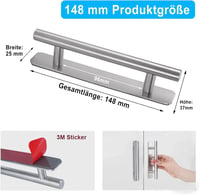 shuokang 2 db Öntapadós Alumínium Bútor Fogantyú - 148 mm Ezüst Szekrény és Fiók Fogantyúk Fúrás Nélkül, Tolóajtókhoz, Konyhába, Gardróbhoz 2