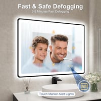 STARLEAD Fürdőszobai Tükör Szabályozható LED Világítással, 3 Színhőmérséklet, Páramentesítő, Bluetooth Hangszóró, Edzett Üveg, 80x60 cm, Fek 3